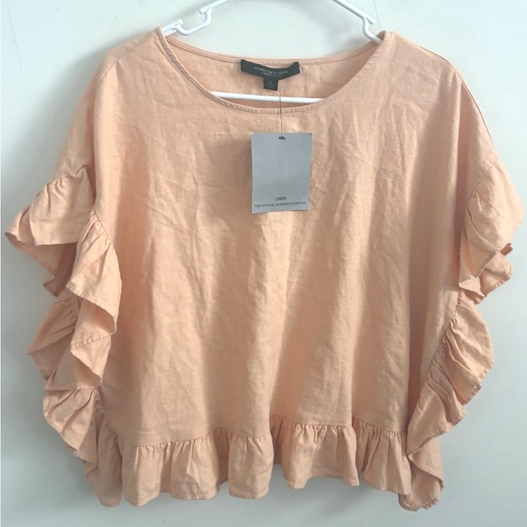 Marc New York Women's Linen Ruffle Crop Top Boho Cottagecore Peach Short Sleeve - Picture 1 of 7